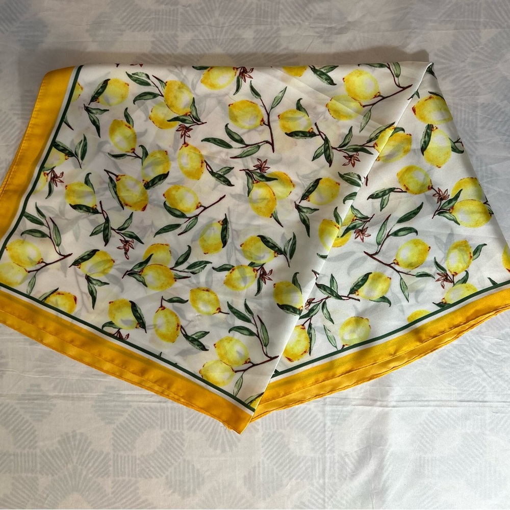 Lemon Print Silk Scarf 70 x 70 cm. Silky Touch for Neck or Bag - Picture 4 of 5